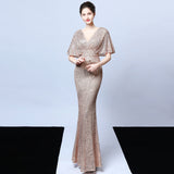 Sequin Evening Dress 18013# Polyester Silk Tassel Sequin Fishtail Banquet Elegant Graceful Annual Meeting Host Car Model Party Dress Female Autumn