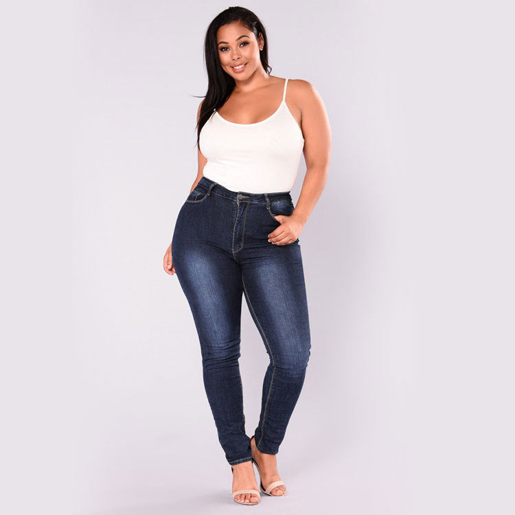 Women Plus Size Jeans Ripped Fashion High Waist Skinny Pants