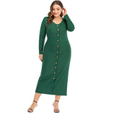 Women Plus Size Maxi Dresses Long Sleeve V-neck Pencil Dress