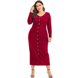 Women Plus Size Maxi Dresses Long Sleeve V-neck Pencil Dress