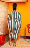 Women Plus Size Midi Dresses Color Striped Printed Bow Tie One-Step Dress