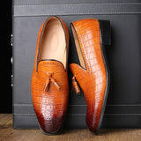 Indo Western Shoes British Pointed Toe Business Formal Wear Shoes Slip-on Tassel Brogue Leather Shoes