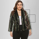 Women Plus Size Jackets Colorful Striped Sequin Coat Suit