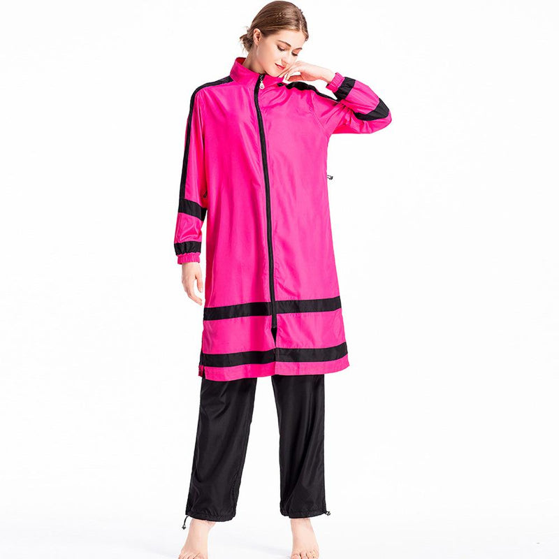 Burkini Muslim Swimwear Three-Piece Loose Plus Size Zipper Hooded Thin Sportswear