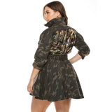 Women Plus Size Mini Dresses Camouflage Patchwork Sequin with Belt Coat