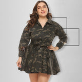 Women Plus Size Mini Dresses Camouflage Patchwork Sequin with Belt Coat