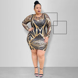 Women Plus Size Mini Dresses Nightclub Sexy Tight Sequins Glitter Long Sleeve Dress