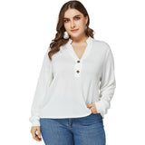 Women Plus Size Tops Spring Leisure Long Sleeve V-neck Loose Shirt