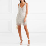 Knee Length Semi Formal Dresses for Wedding Women's Sexy Tassel V-neck Slim Dress