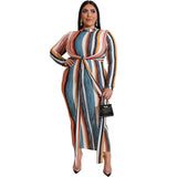 Women Plus Size Maxi Dresses Color Striped Tight Tied Dress