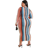 Women Plus Size Maxi Dresses Color Striped Tight Tied Dress