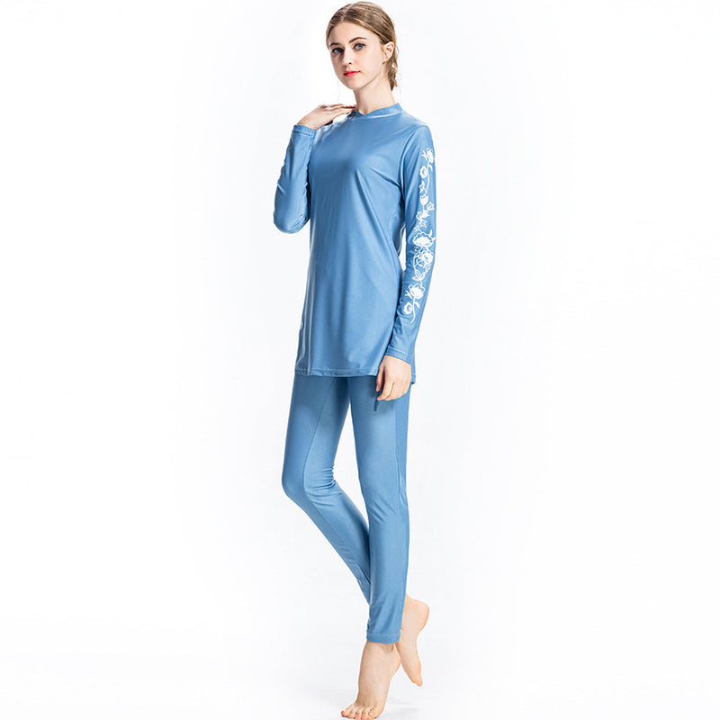 Burkini Muslim Swimwear Printed Sunscreen Plus Size Slim Fit Three-Piece Swimsuit