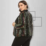 Women Plus Size Jackets Colorful Striped Sequin Coat Suit