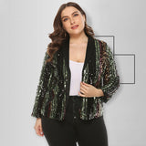 Women Plus Size Jackets Colorful Striped Sequin Coat Suit