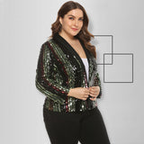 Women Plus Size Jackets Colorful Striped Sequin Coat Suit