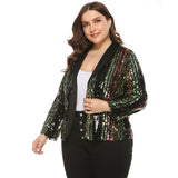 Women Plus Size Jackets Colorful Striped Sequin Coat Suit