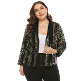 Women Plus Size Jackets Colorful Striped Sequin Coat Suit