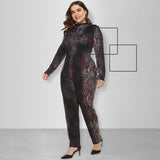 Women Plus Size Jumpsuits Leopard Print Gradient Printing Tight Jumpsuit