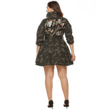 Women Plus Size Mini Dresses Camouflage Patchwork Sequin with Belt Coat