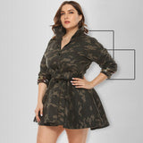 Women Plus Size Mini Dresses Camouflage Patchwork Sequin with Belt Coat