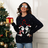 Black Christmas Sweater Penguin Loose Long Sleeve Sweater