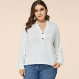 Women Plus Size Tops Spring Leisure Long Sleeve V-neck Loose Shirt