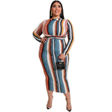 Women Plus Size Maxi Dresses Color Striped Tight Tied Dress