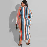 Women Plus Size Maxi Dresses Color Striped Tight Tied Dress