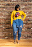 Women Plus Size Tops Sequined Big Mouth T-shirt