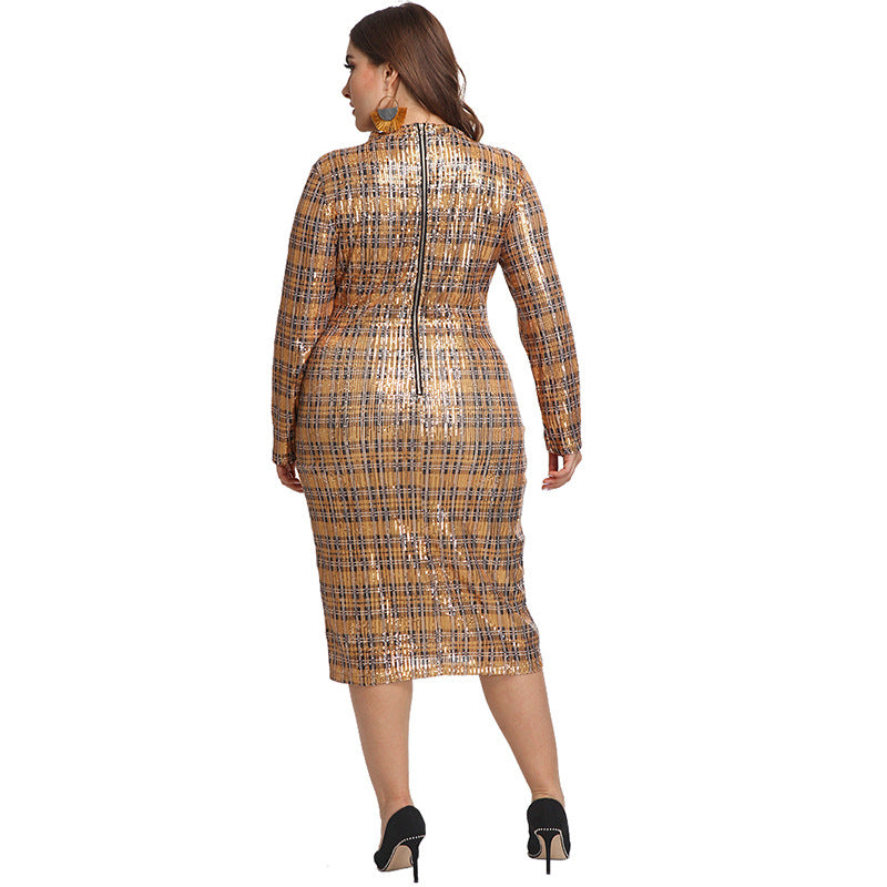 Women Plus Size Midi Dresses Sequin Skinny Sheath Dress