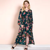 Women Plus Size Maxi Dresses Vintage Print Irregular Vacation Casual Dress Female