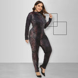 Women Plus Size Jumpsuits Leopard Print Gradient Printing Tight Jumpsuit