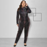 Women Plus Size Jumpsuits Leopard Print Gradient Printing Tight Jumpsuit