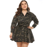 Women Plus Size Mini Dresses Camouflage Patchwork Sequin with Belt Coat