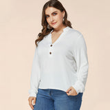 Women Plus Size Tops Spring Leisure Long Sleeve V-neck Loose Shirt