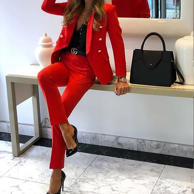 Women Blazar Pants Suit Autumn and Winter Women's Fashion Long Sleeve Suit