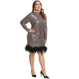 Women Plus Size Mini Dresses Leopard Feather Tight Beaded Dress