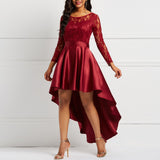 Prom Dresses Women's Autumn round Neck Long Sleeve Asymmetric Skirt Graceful Skirt
