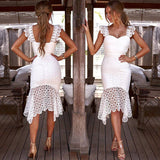 Knee Length Semi Formal Dresses for Wedding Women's Sexy Lace Slim Dress