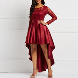 Prom Dresses Women's Autumn round Neck Long Sleeve Asymmetric Skirt Graceful Skirt