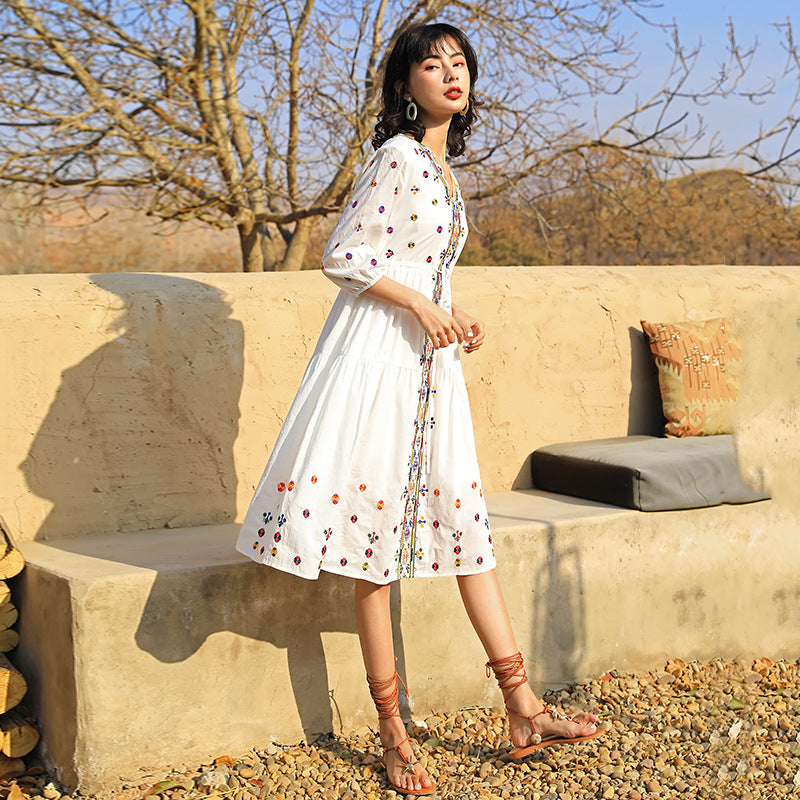 Beth Dutton Bohemian Dress Summer Spring Mini Dresses Embroidered Dress