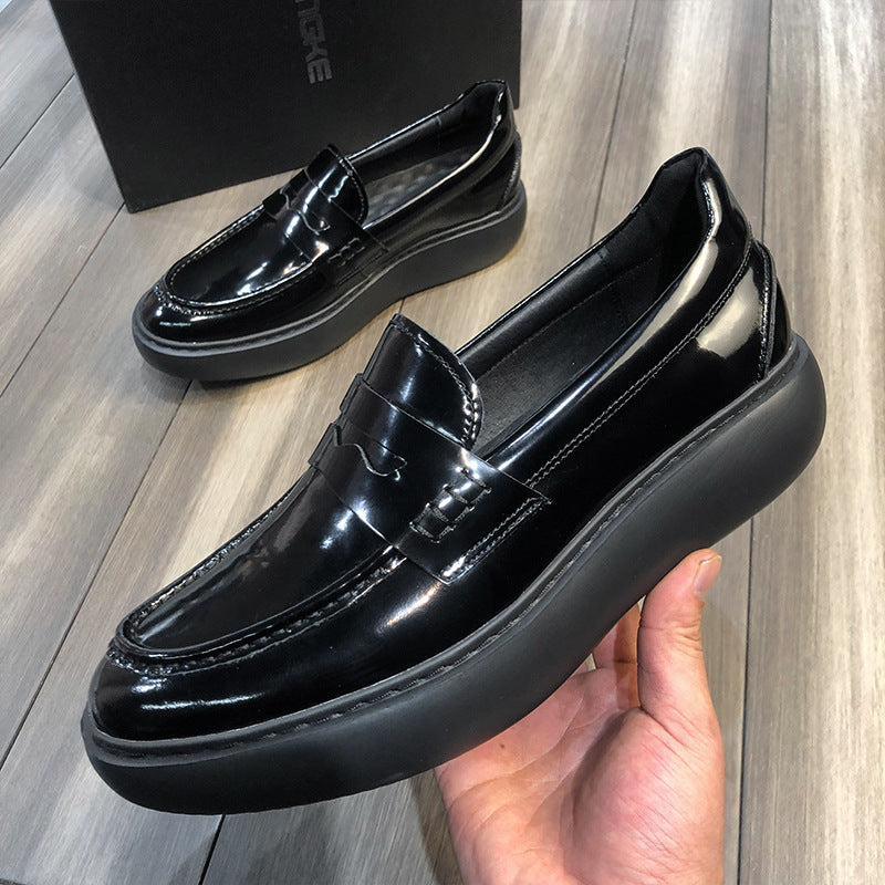 Loafers for Men Cowhide Lightweight Platform Height Increasing Men's Muffin Leather Shoes