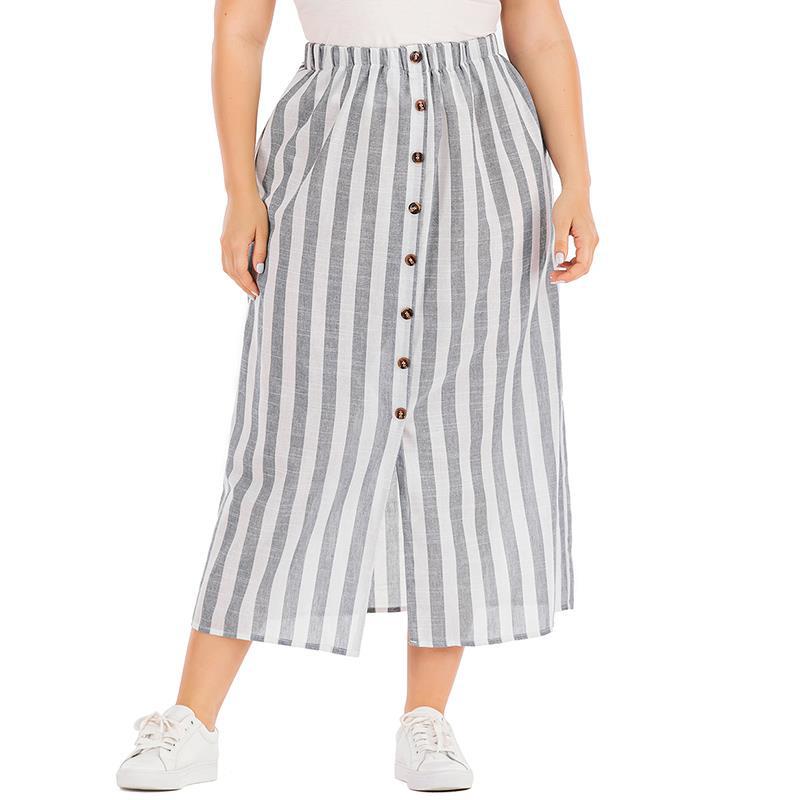 Women Plus Size Skirts Spring and Summer Casual Striped Skirt