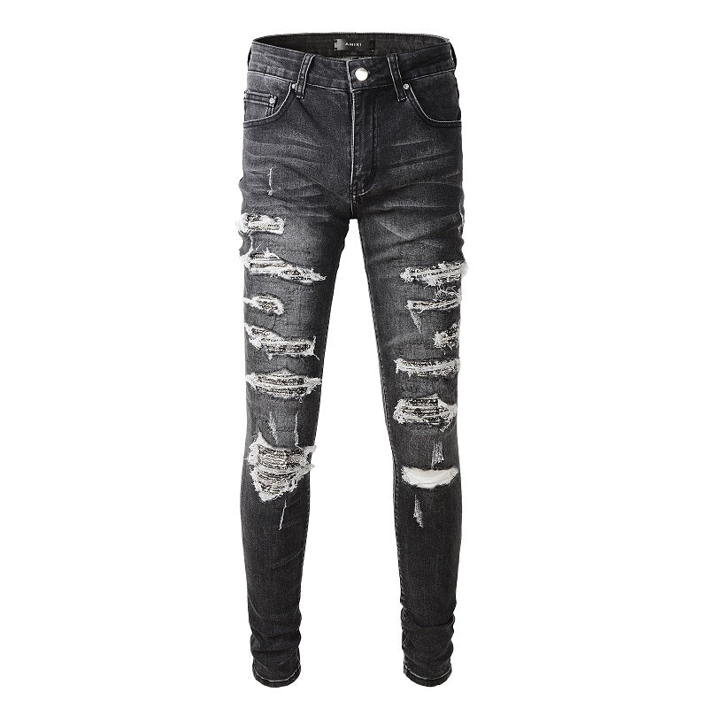 Amiri Jeans Casual Hip Hop Wash Splash-Ink Painted Slim Jeans Casual Fashionable 852