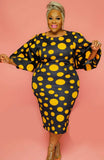 Women Plus Size Midi Dresses Summer Bell Sleeve Polka Dot Print Bodycon Dress