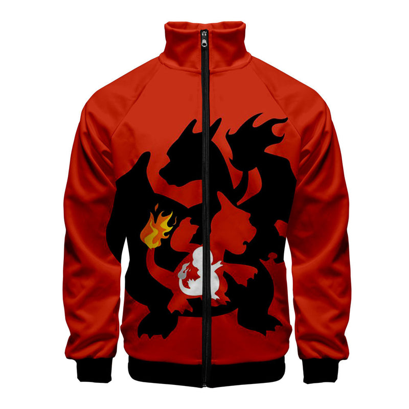 Men and Women Pokemon Pikachu Coat 3D Color Printing Men's and Women's Stand Collar Jacket Zipper Cardigan