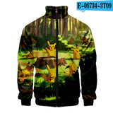 Men and Women Pokemon Pikachu Coat 3D Color Printing Men's and Women's Stand Collar Jacket Zipper Cardigan
