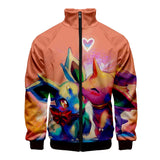 Men and Women Pokemon Pikachu Coat 3D Color Printing Men's and Women's Stand Collar Jacket Zipper Cardigan