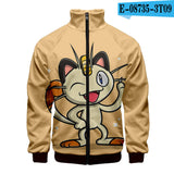 Men and Women Pokemon Pikachu Coat 3D Color Printing Men's and Women's Stand Collar Jacket Zipper Cardigan