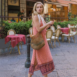Beth Dutton Bohemian Dress Summer Spring Midi Dresses Spring/Summer Bohemian Print Patchwork Slit Straight Strap Dress